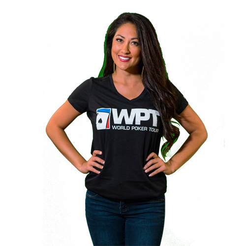 Ladies Large Logo Weathered V-Neck Tee (Black)