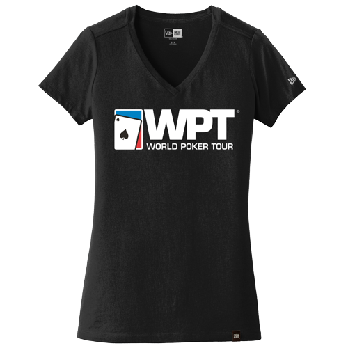 Ladies Large Logo Weathered V-Neck Tee (Black)