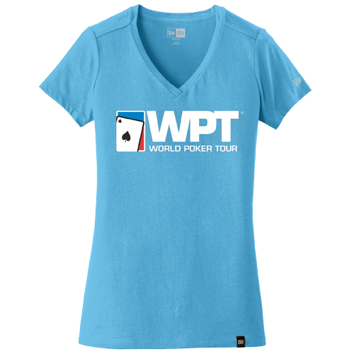 Ladies Large Logo Weathered V-Neck Tee (Sky Blue)