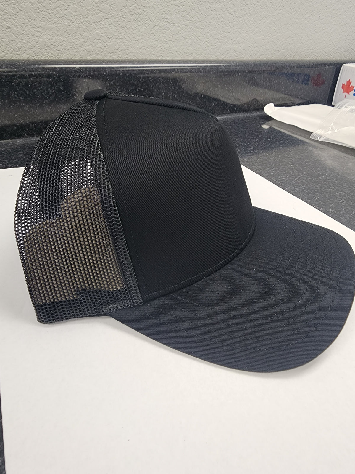 (BLANK) BLACK 5 PANEL HAT WITH BLACK BACK
