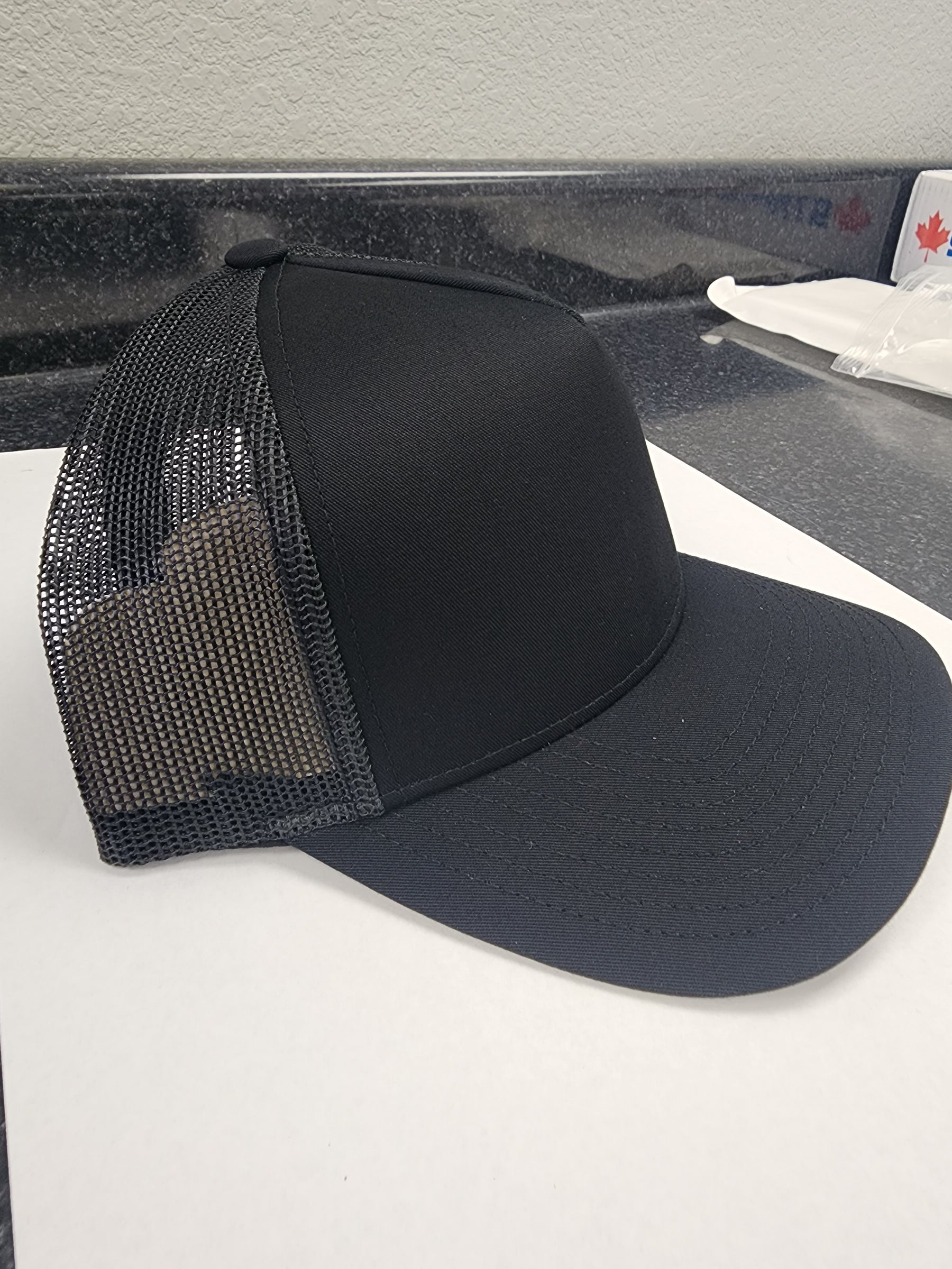 (BLANK) BLACK 5 PANEL HAT WITH BLACK BACK