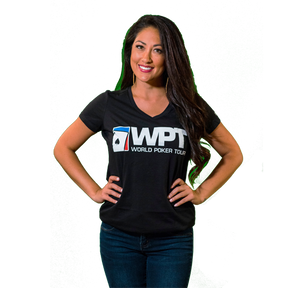 Ladies Large Logo Weathered V-Neck Tee (Black)