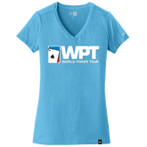 Ladies Large Logo Weathered V-Neck Tee (Sky Blue)