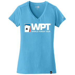 Ladies Large Logo Weathered V-Neck Tee (Sky Blue)
